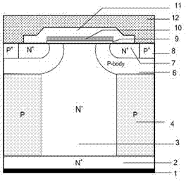 Super-junction vertical double-diffusion metal-oxide-semiconductor (VDMOS) device with dynamic charge balance