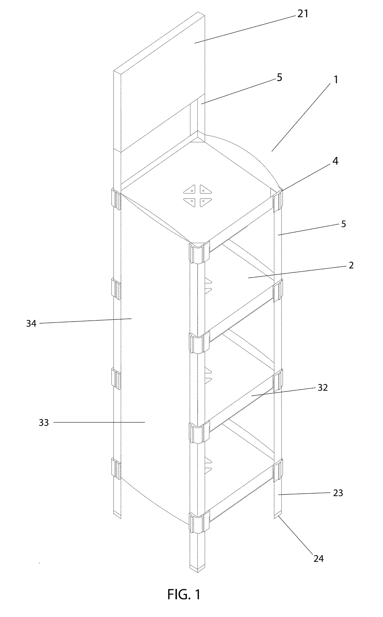 Configurable and dismantlable display case system comprising a plastic shelving unit with trays at different levels, and method of assembly