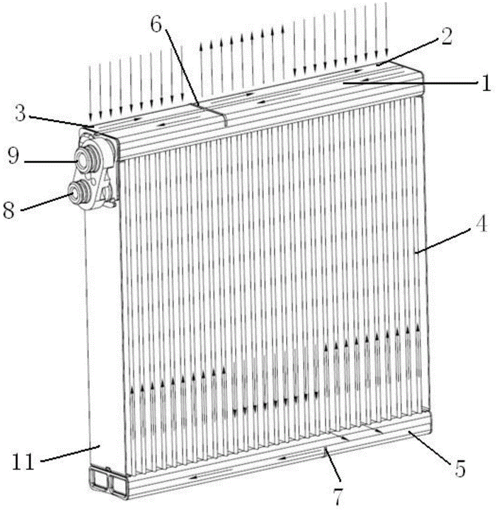 Parallel flow evaporator applied to automobile air conditioner