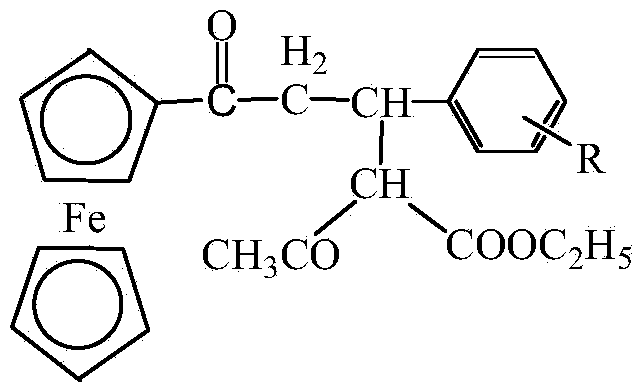 Michael addition product of ferrocene-based chalcone and ethyl acetoacetate and preparation method thereof