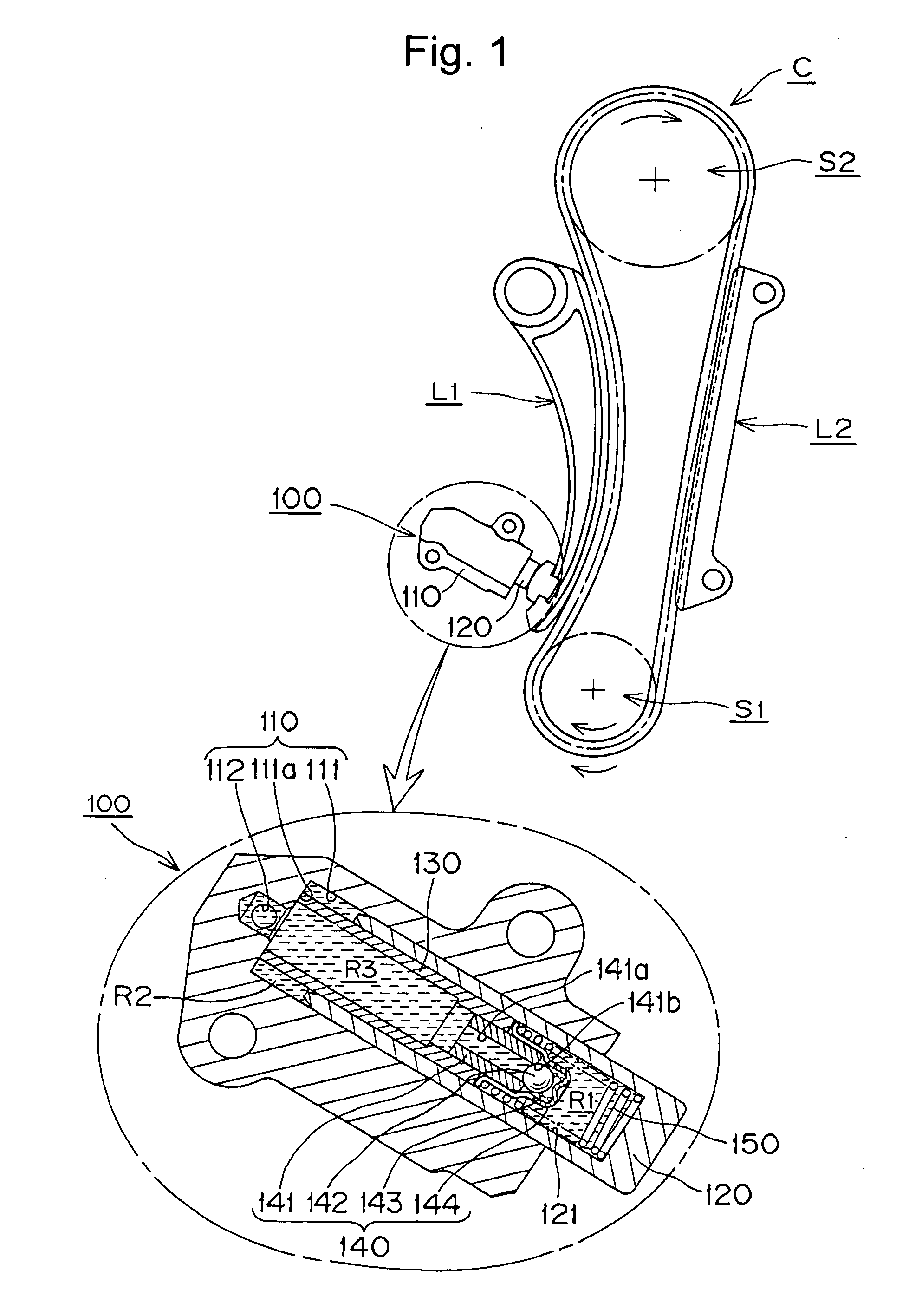 Downward angle settable hydraulic tensioner