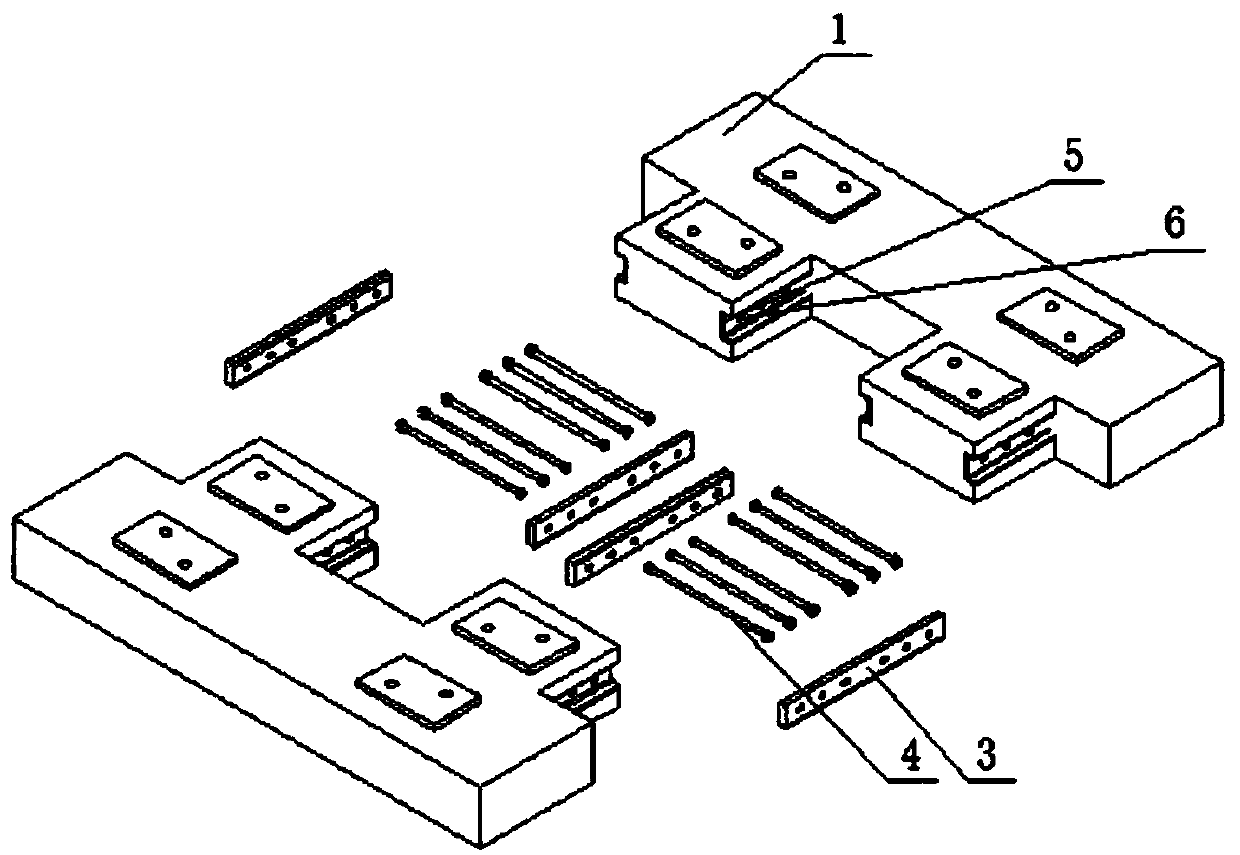 Connection device for prefabricated floating slabs and construction method thereof