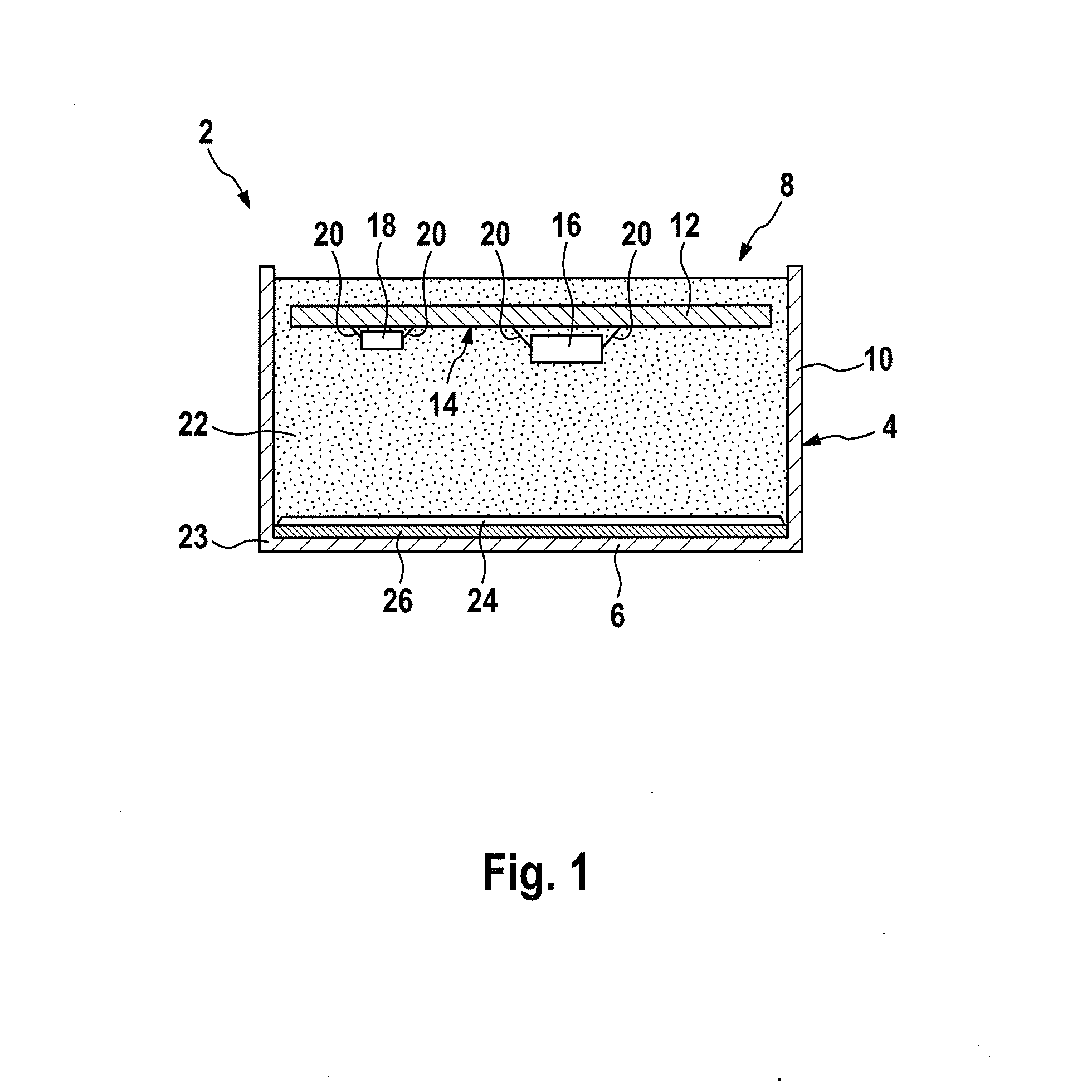 Housing-side separating layer for the stress decoupling of potted electronics