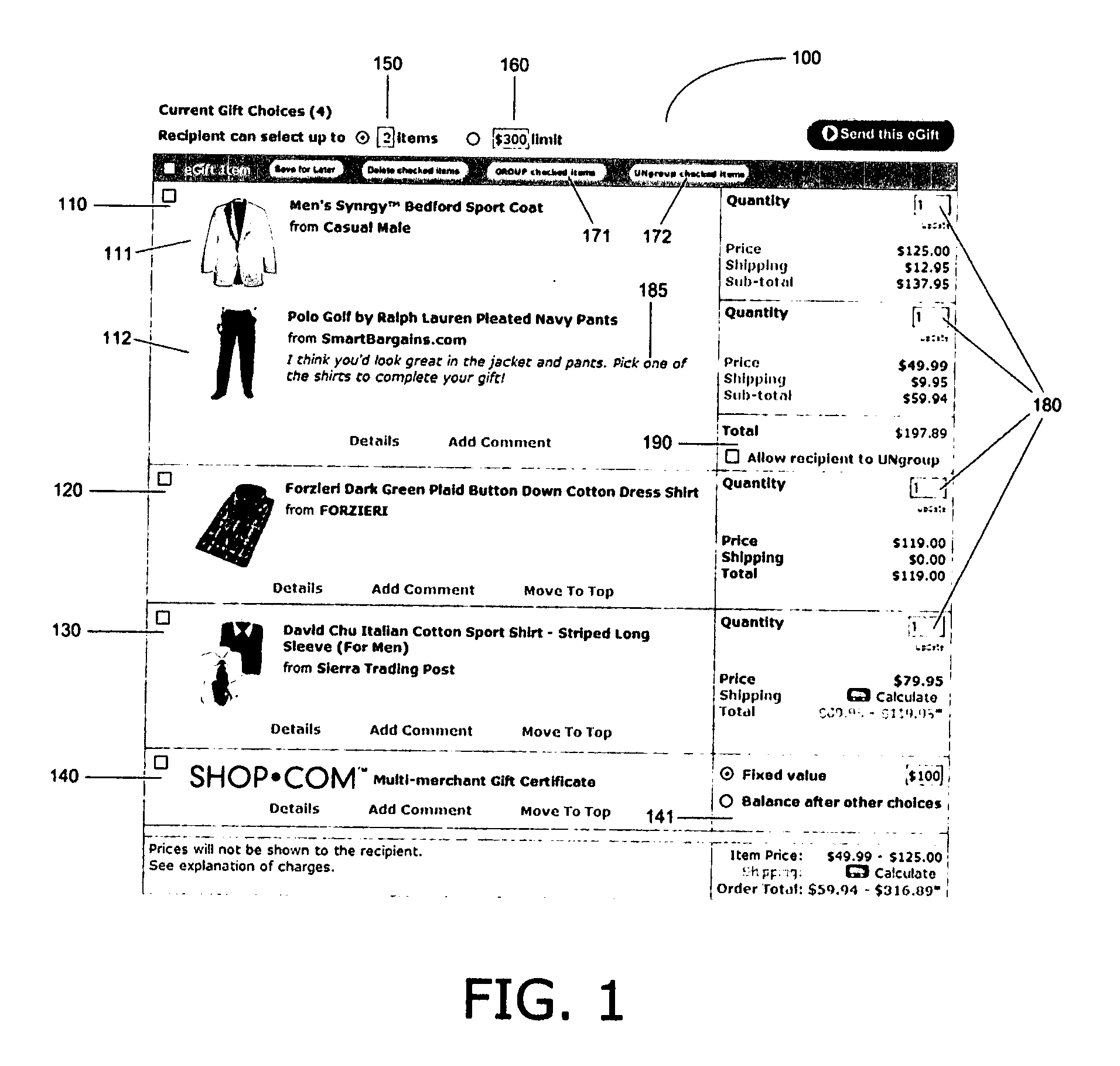 Electronic commerce rule-based multi-selection gifting