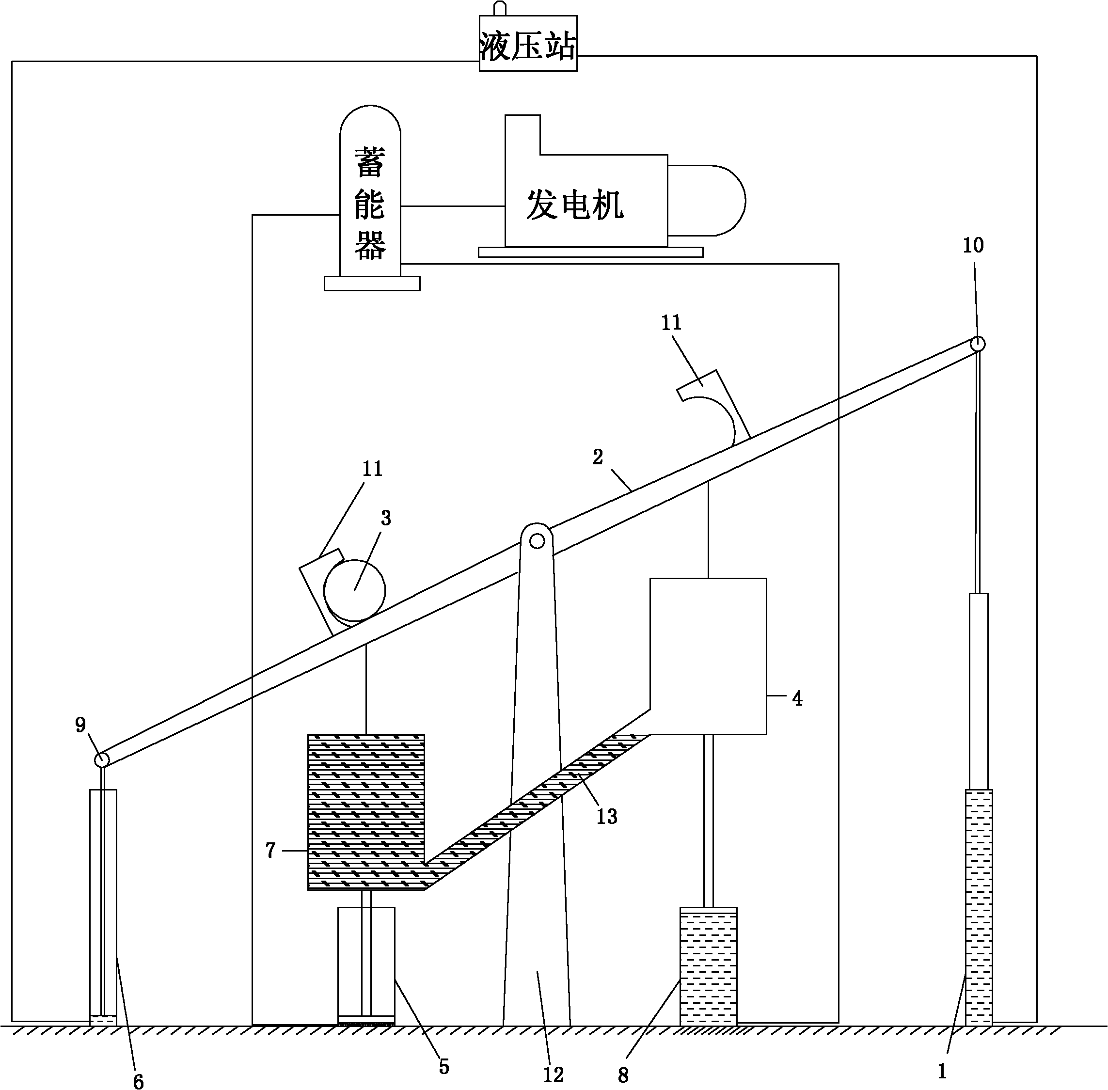 Lever-type energy-storage power generation method and device