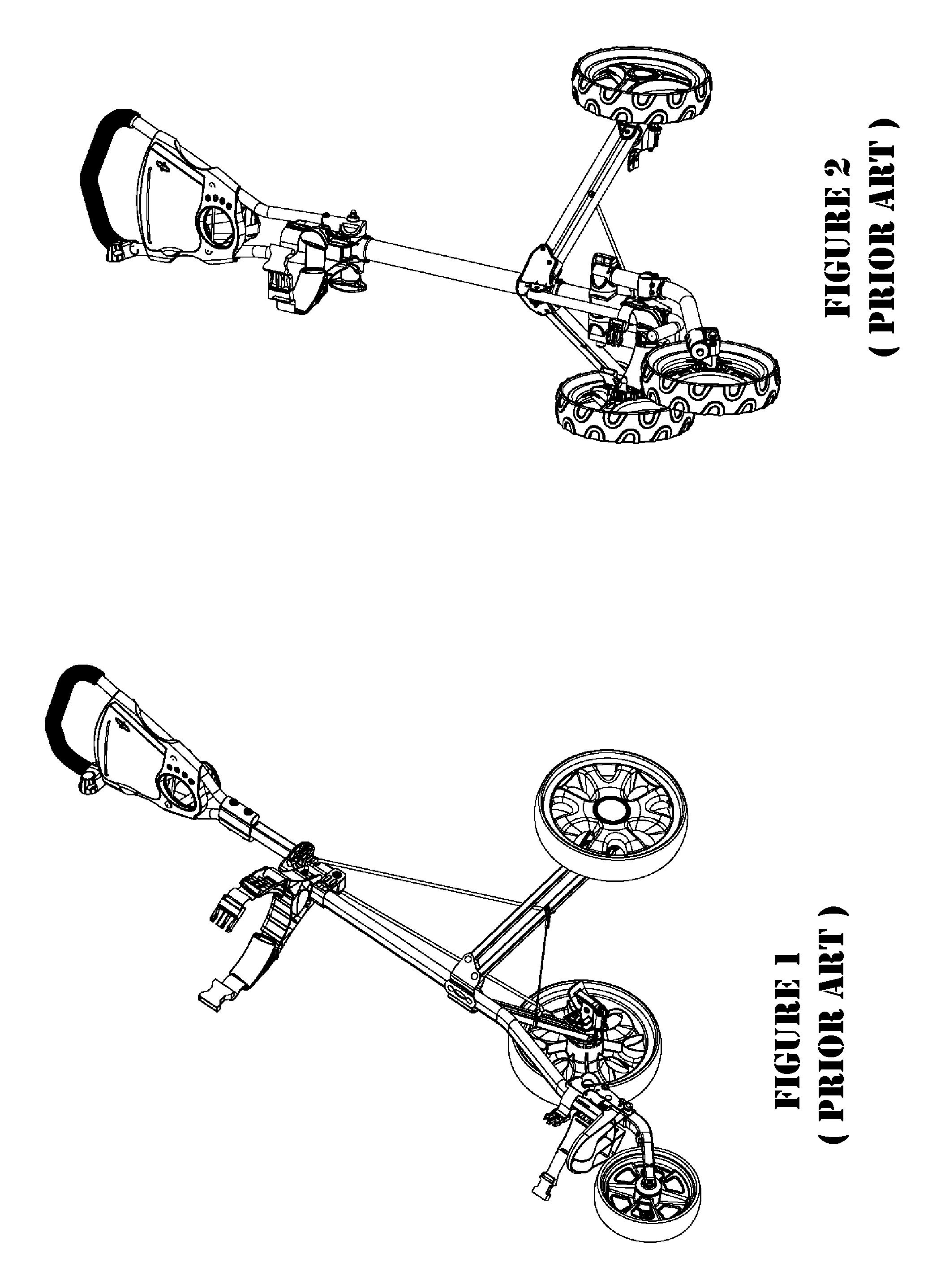 Single action collapsing/expanding three-wheeled golf cart