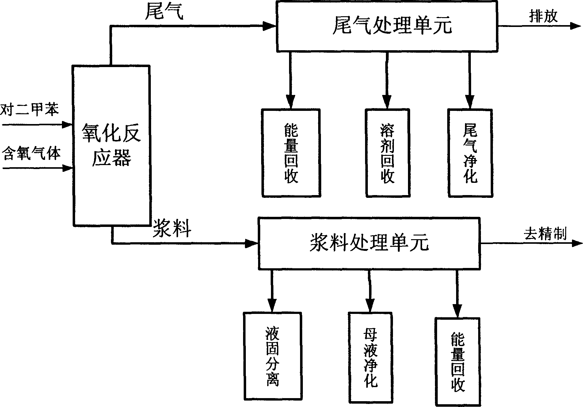 Process for producing terephthalic acid and device therefor