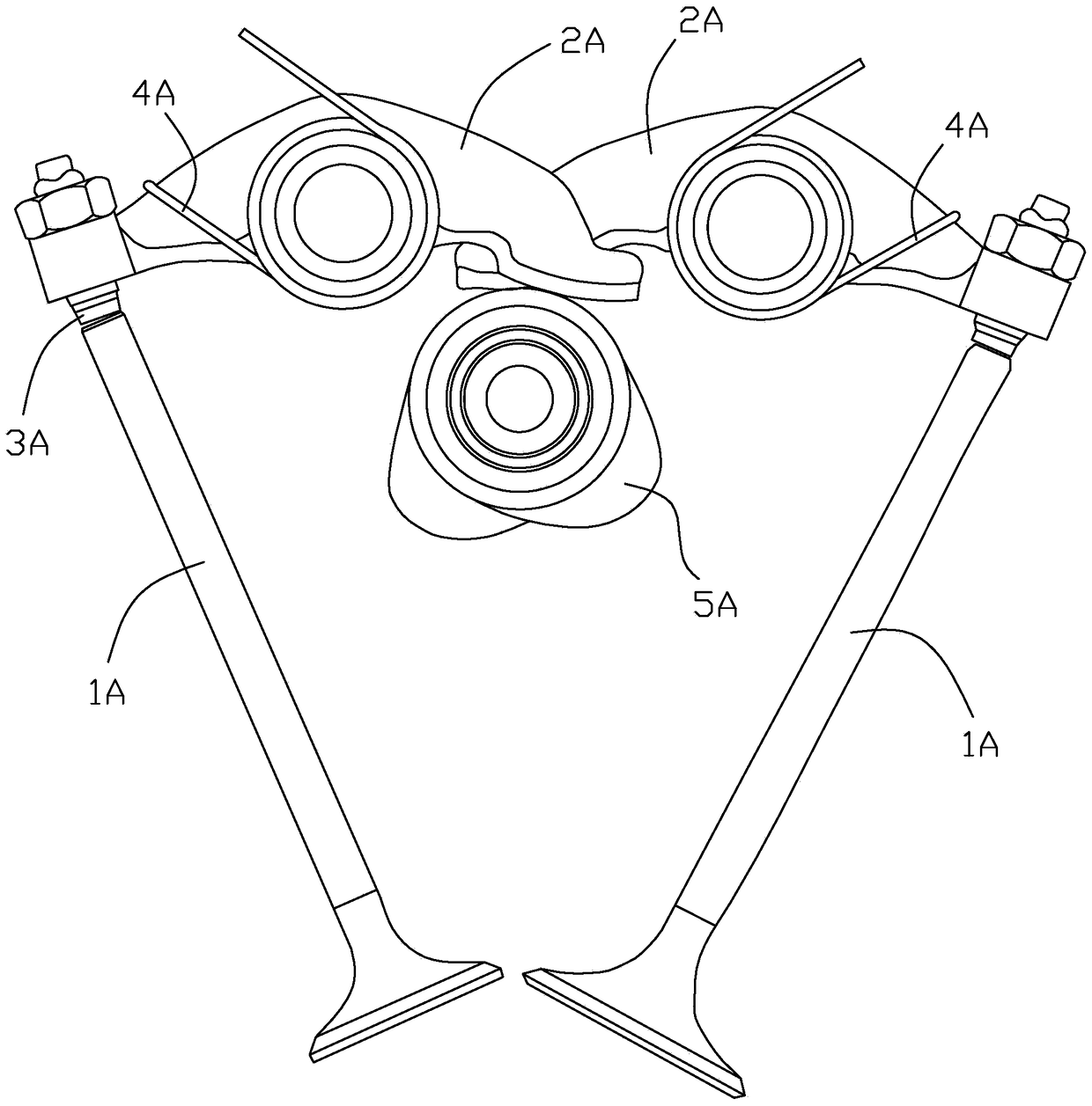 A valve rocker arm assembly for a motorcycle engine