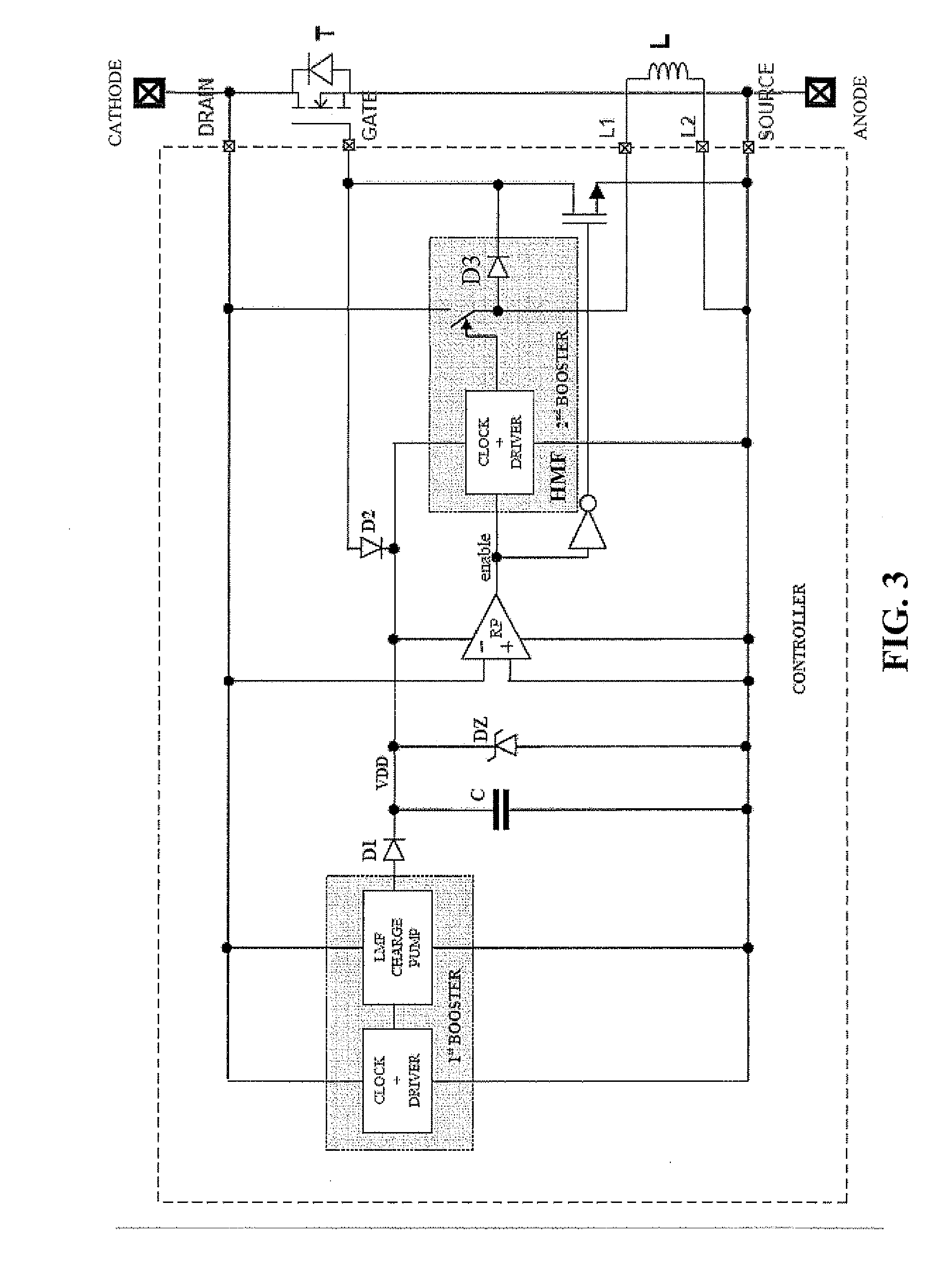 Low on-resistance mosfet implemented, by-pass diode or circuit breaker and related self-powering and control circuit