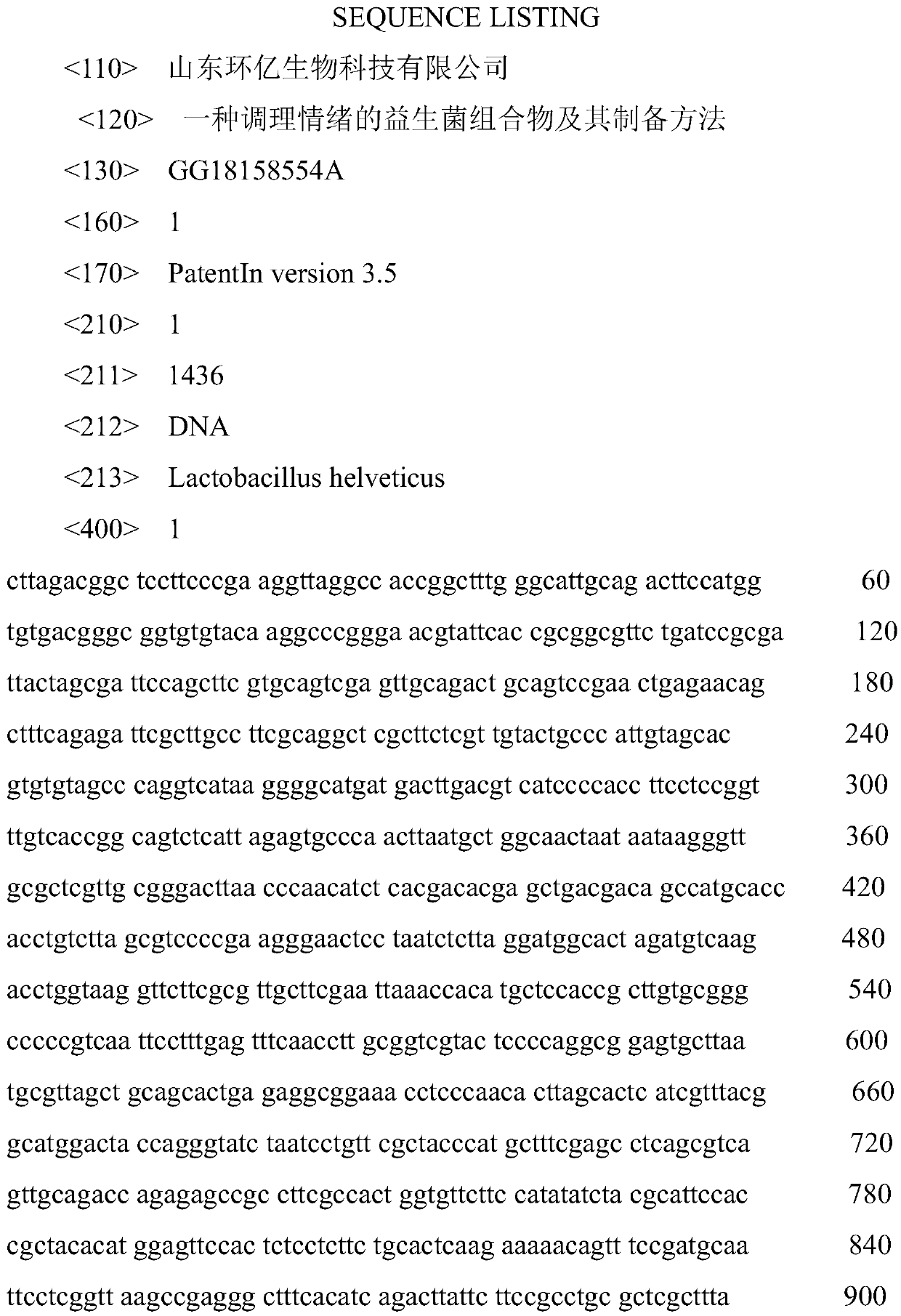 Probiotic composition for conditioning emotion and preparation method thereof