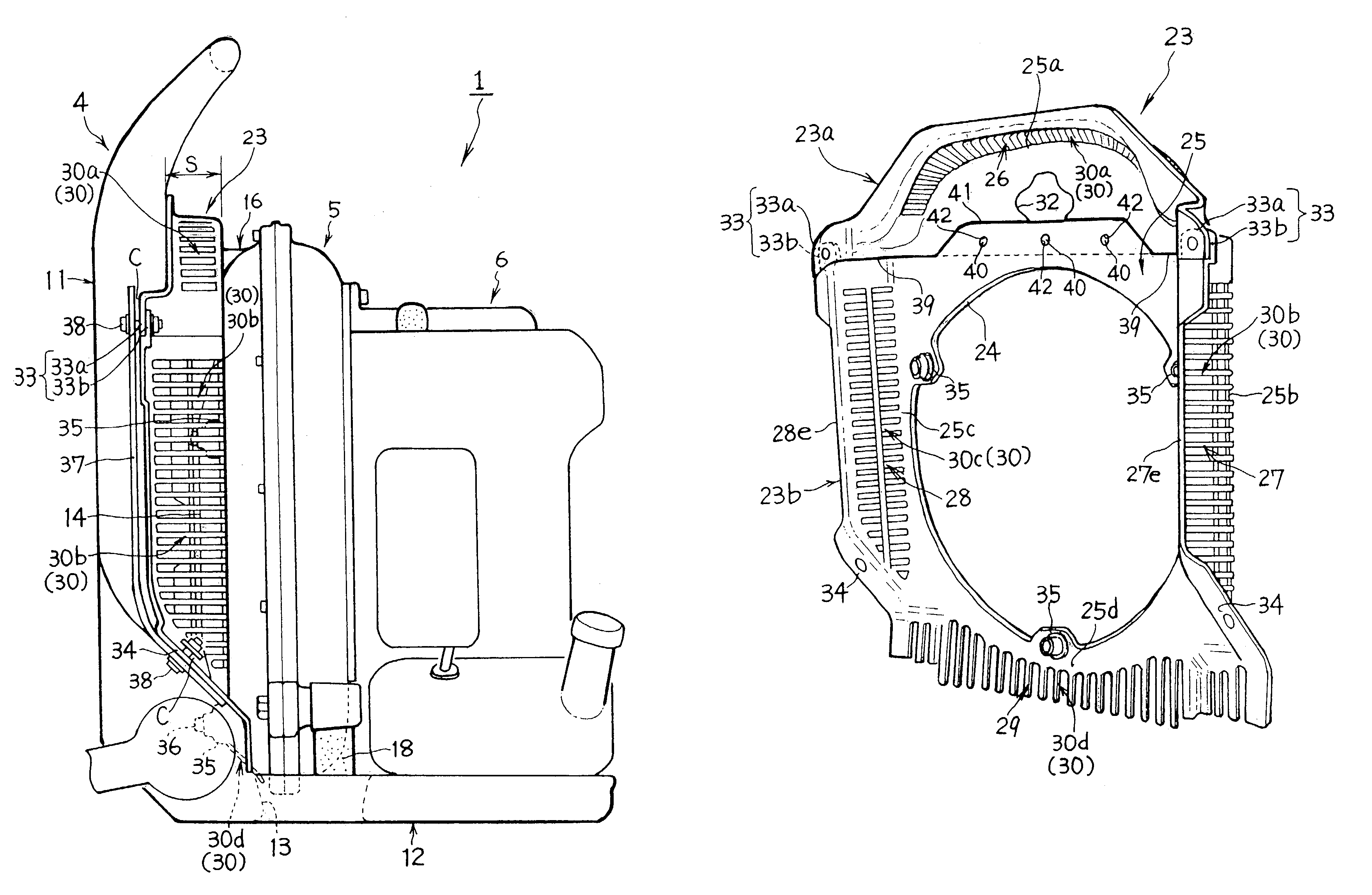 Power blower having a debris-catching cover