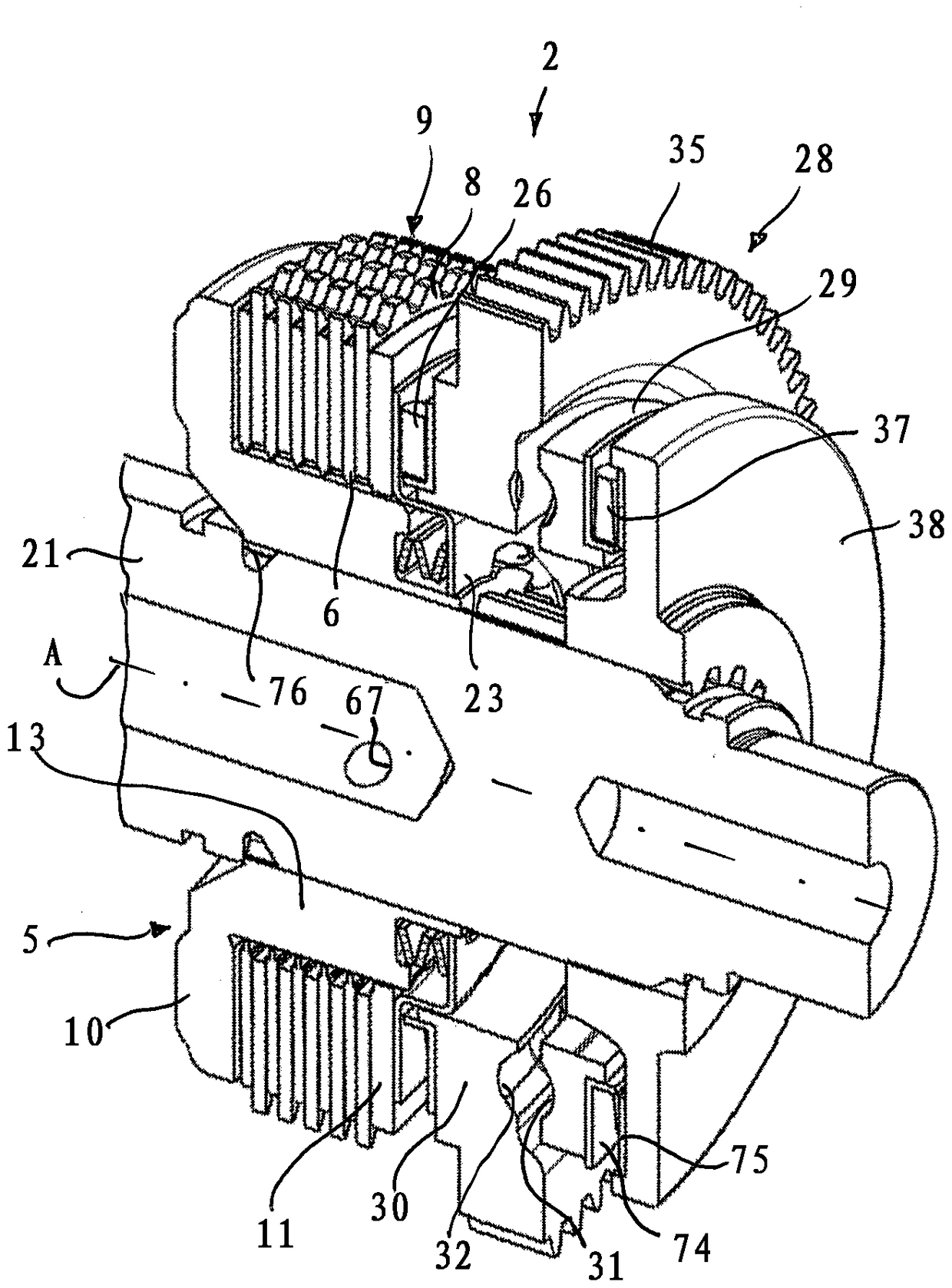 Clutch assembly for a drive train and gear system comprising such a coupling assembly