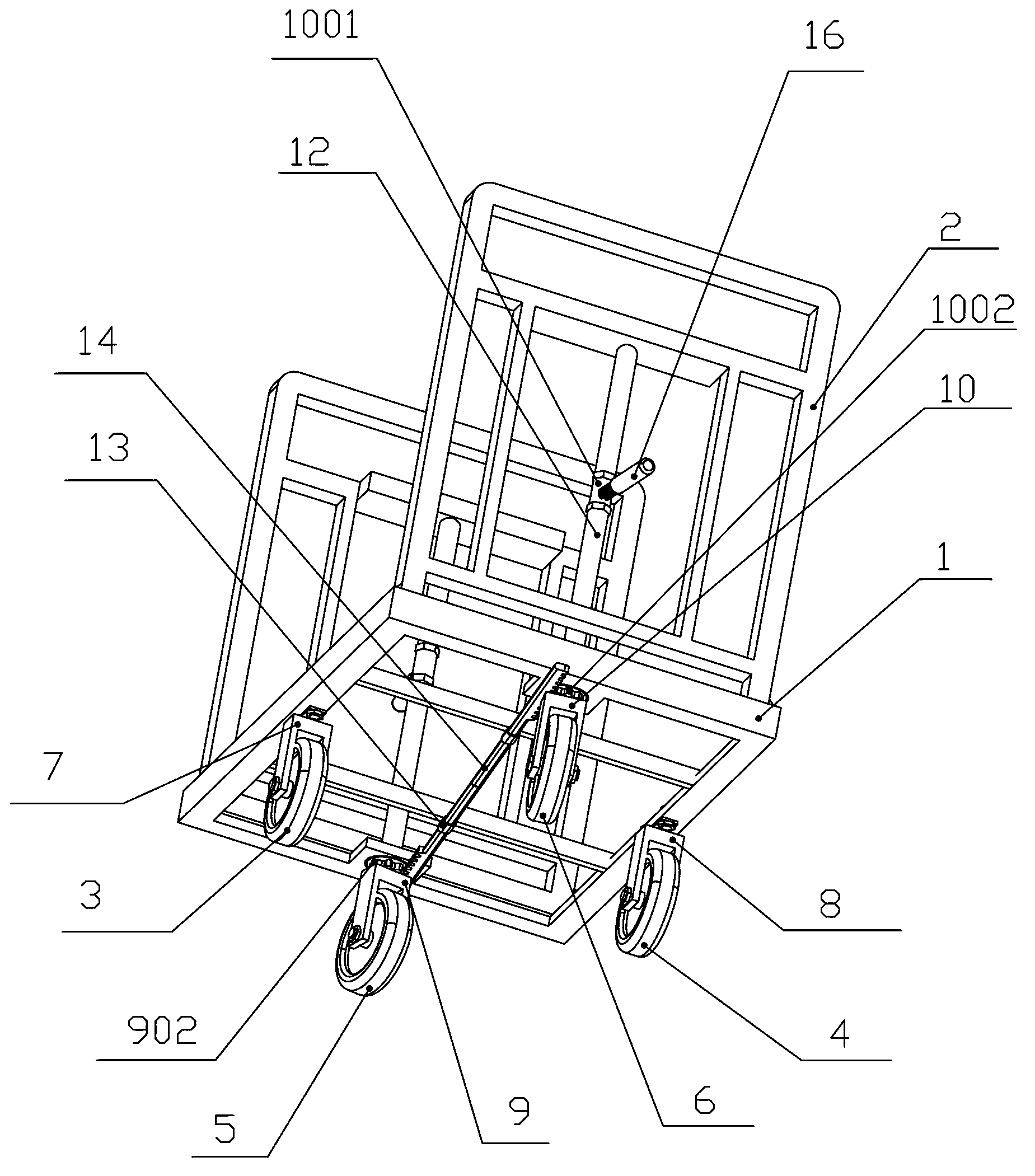 Four-wheeled hand truck capable of achieving pivot steering