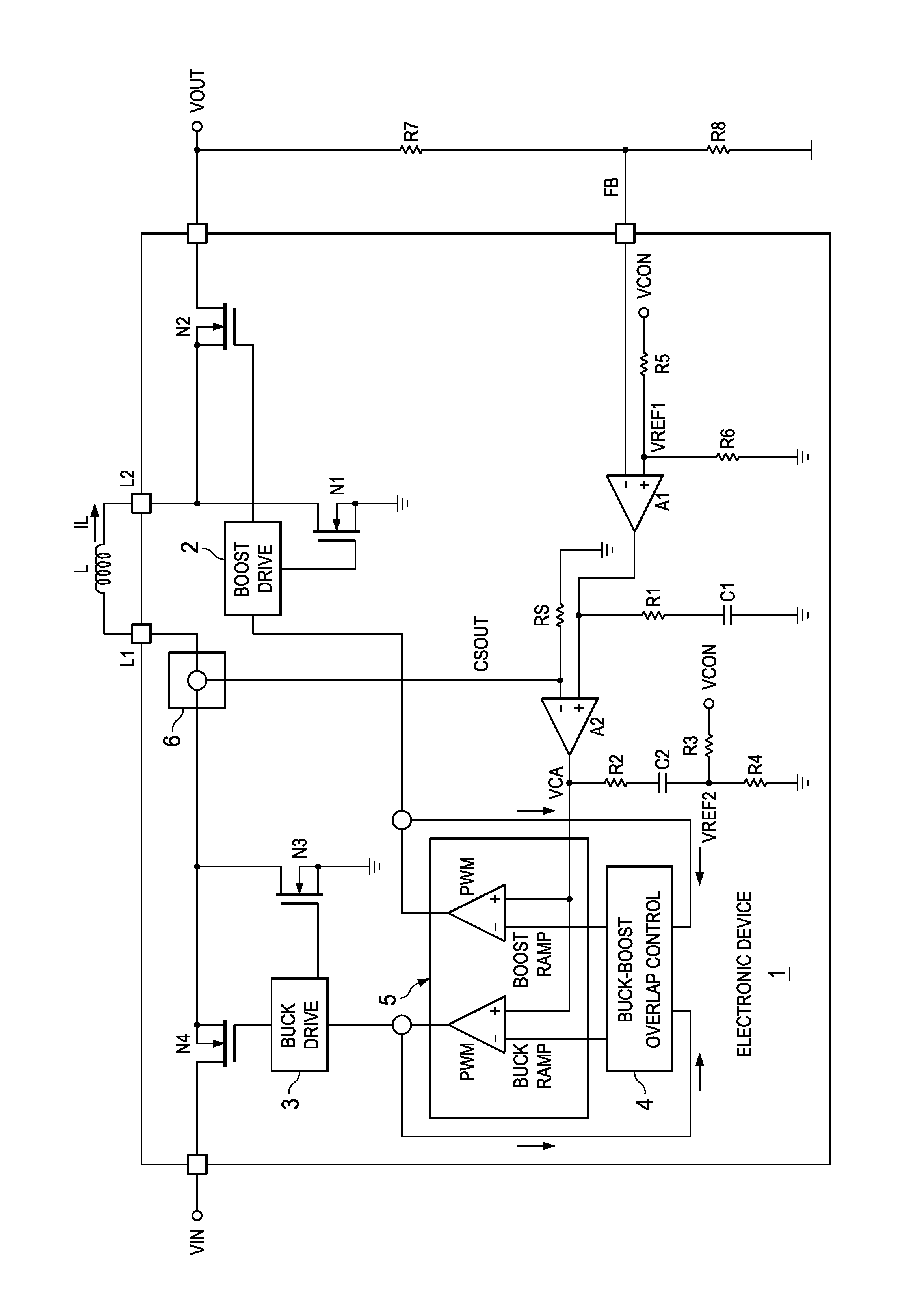 Electronic device for average current mode DC-DC conversion