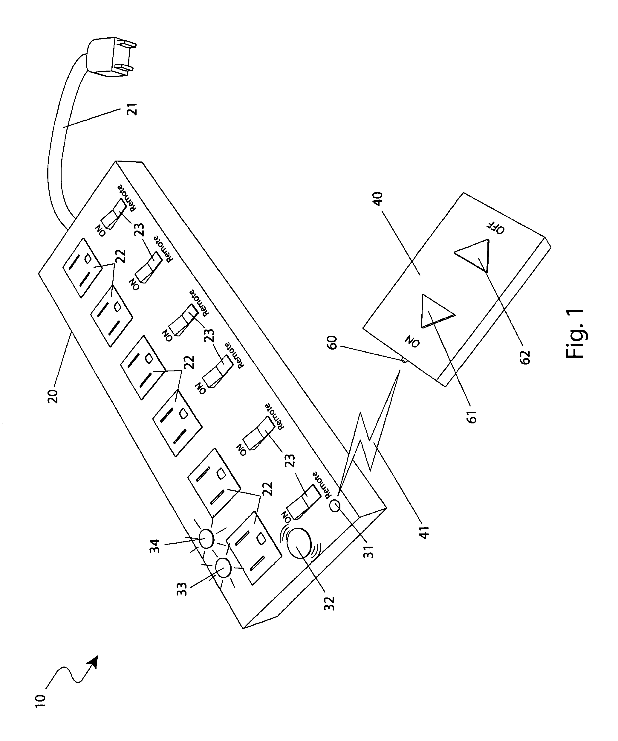 Outlet power strip with remote control