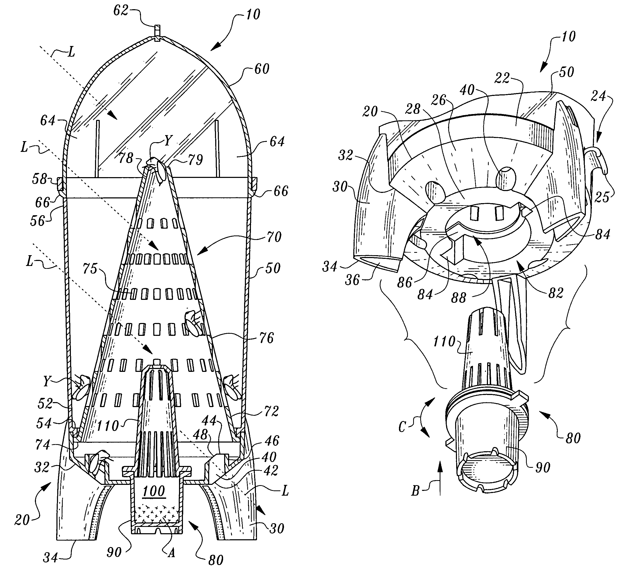 Free-standing flying insect trap with removable cartridge