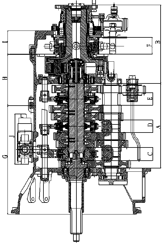 Novel lock ring synchronizer gearbox with ten-gear dual-intermediate shaft