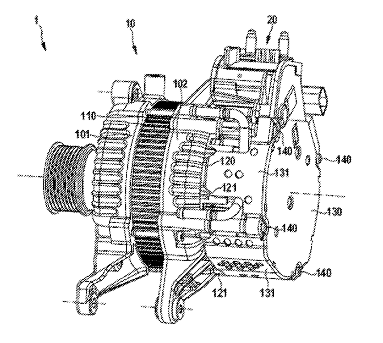 Electric machine unit with groove for receiving a protective cap