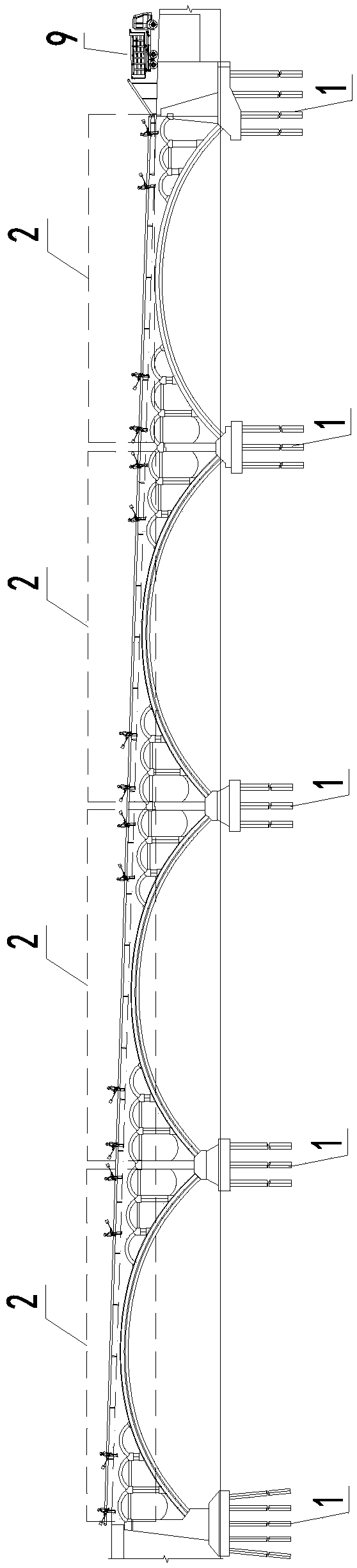 Construction method for dismantling padding on arch of two-way curved arch bridge