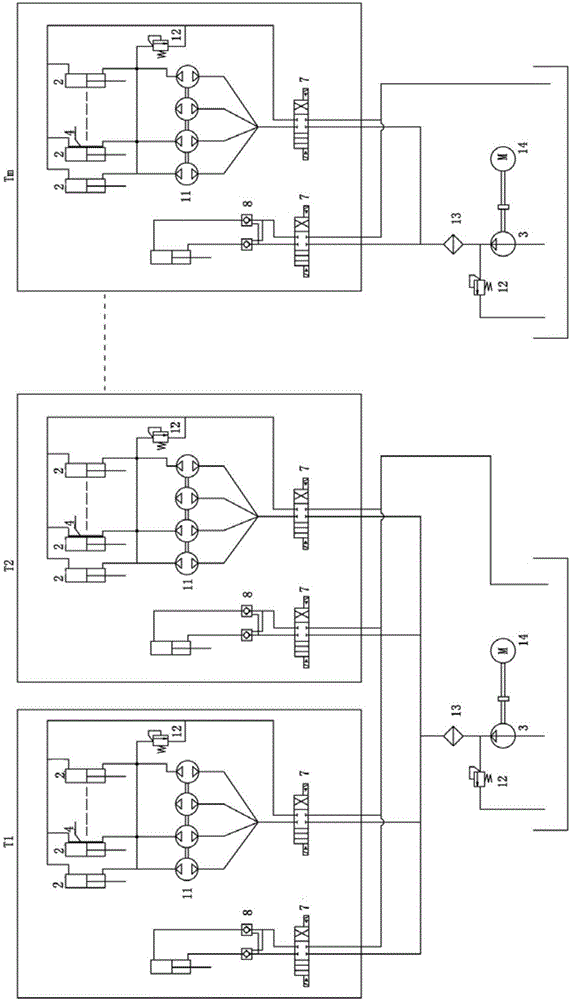 Limited space continuous hydraulic pushing control system and control method thereof