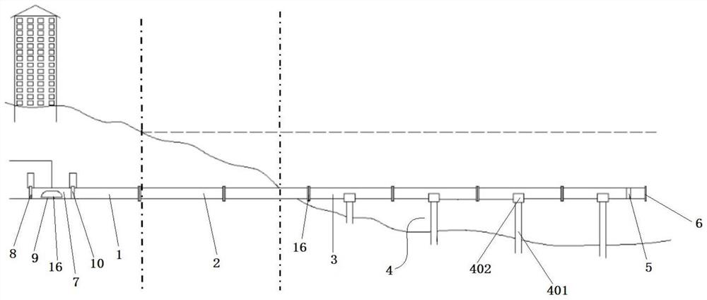 Submarine vacuum pipeline test line capable of extending into application line and implementation method thereof