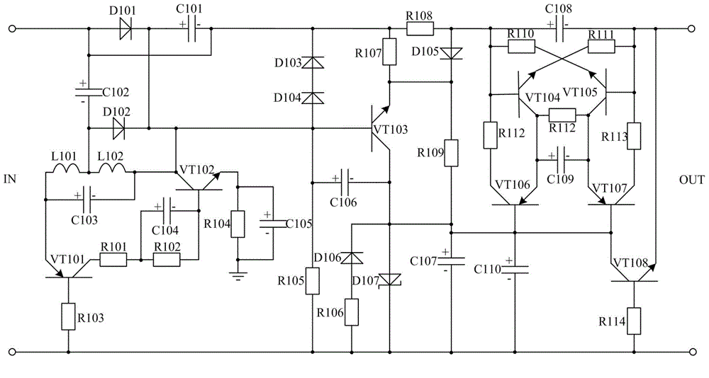 Symmetric voltage-stabilizing oscillation frequency-modulation electric control system having prompting protection function