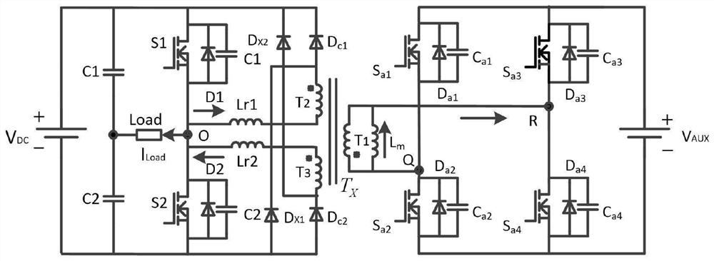 Auxiliary resonant converter pole inverter with symmetrically reset phase-dependent magnetizing current