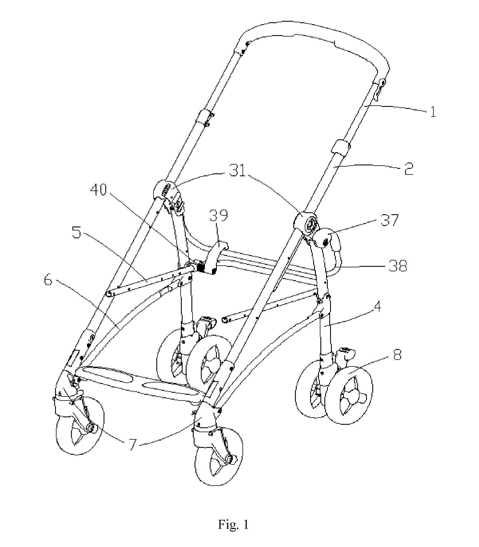 Stroller with pivotable front wheel assembly