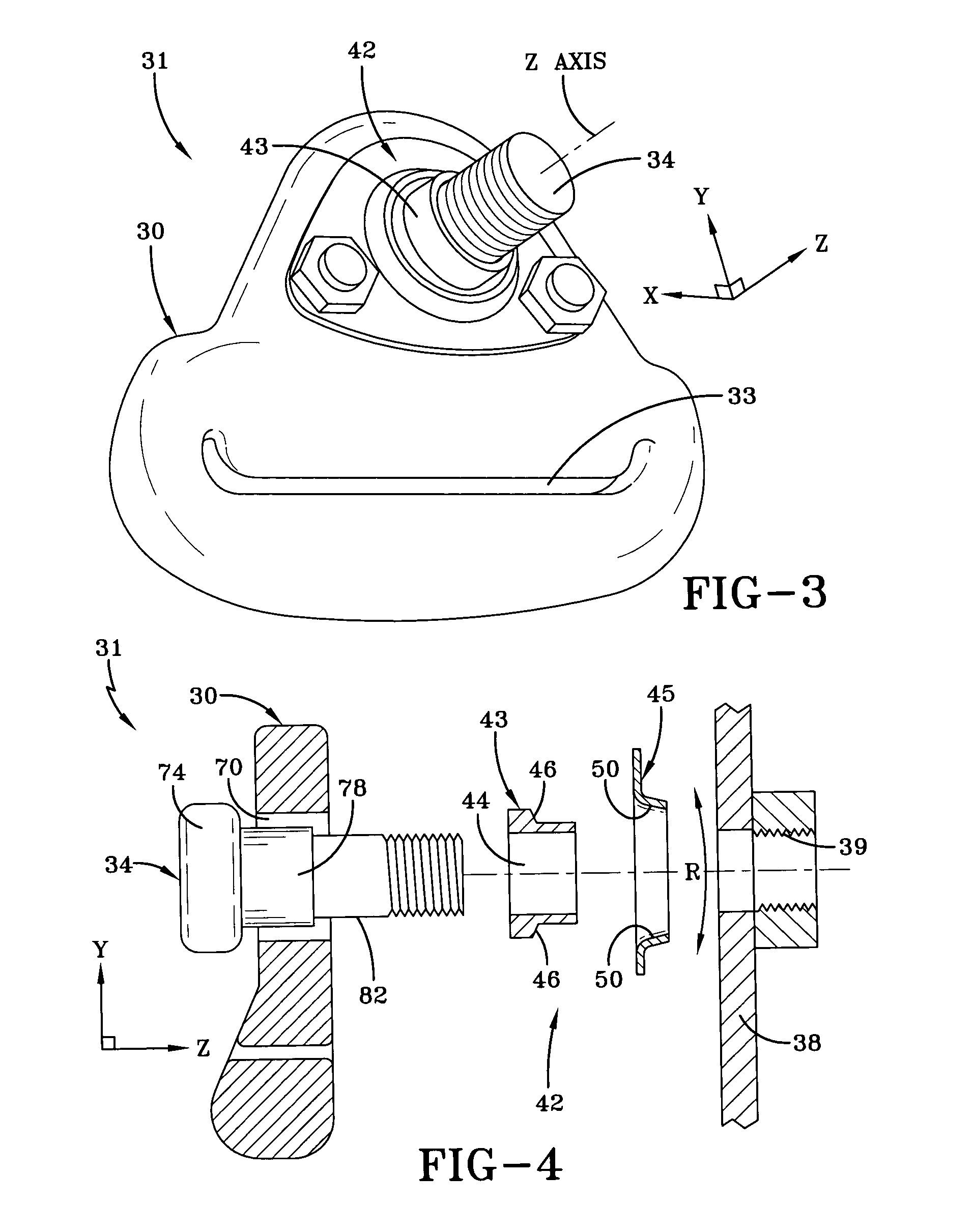 D-ring with universal movement and bolt