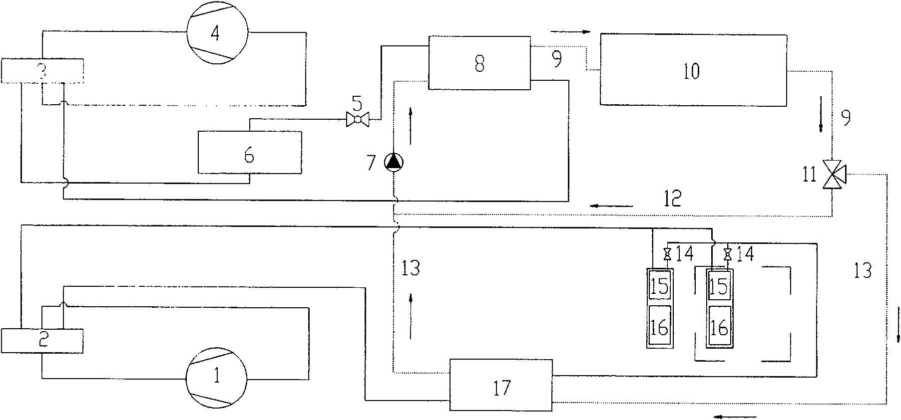 Semimultiplex type heat pump cold supply and heat supply method and air conditionging system