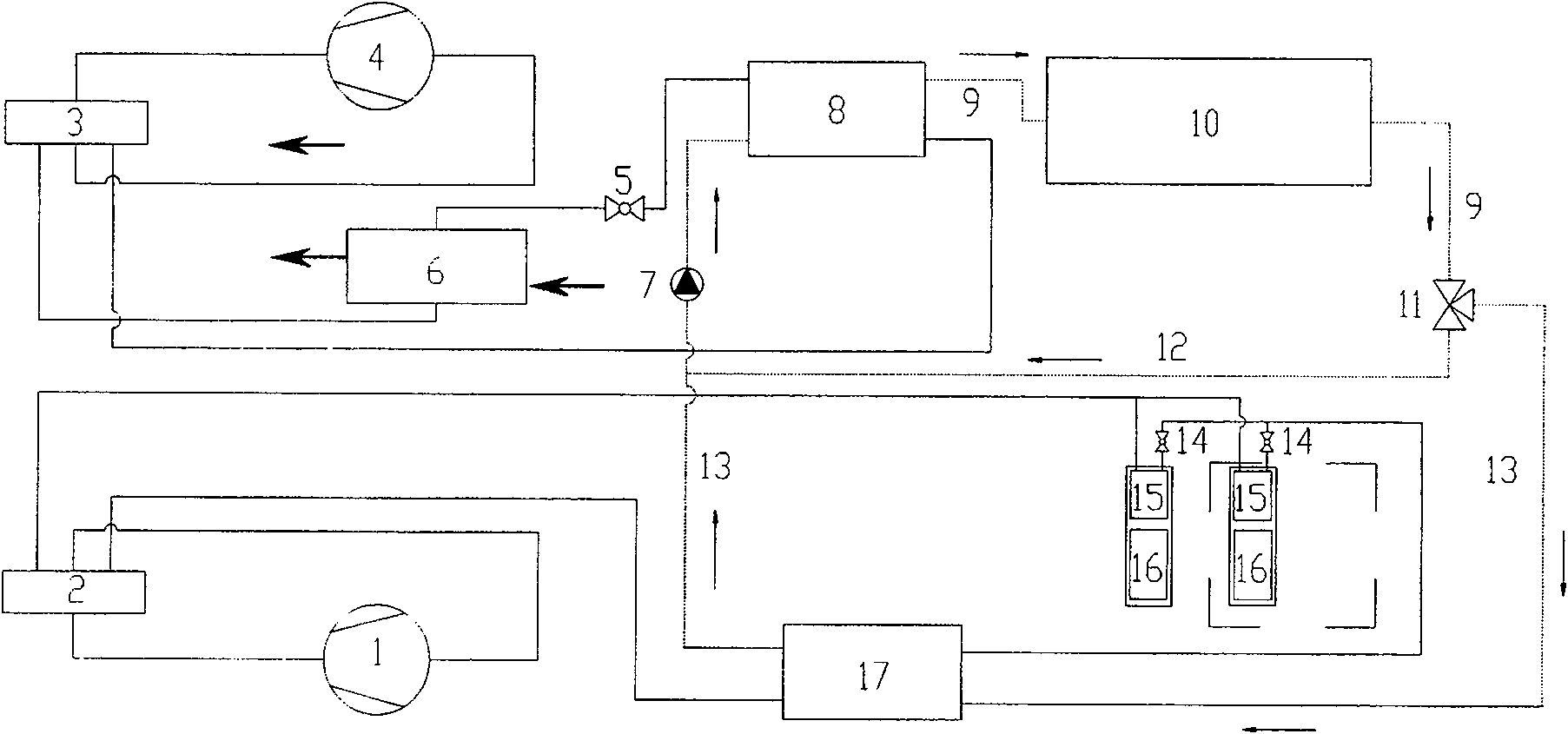 Semimultiplex type heat pump cold supply and heat supply method and air conditionging system