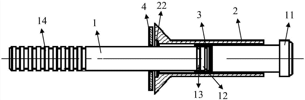 Core pulling rivet with internally-arranged lock ring