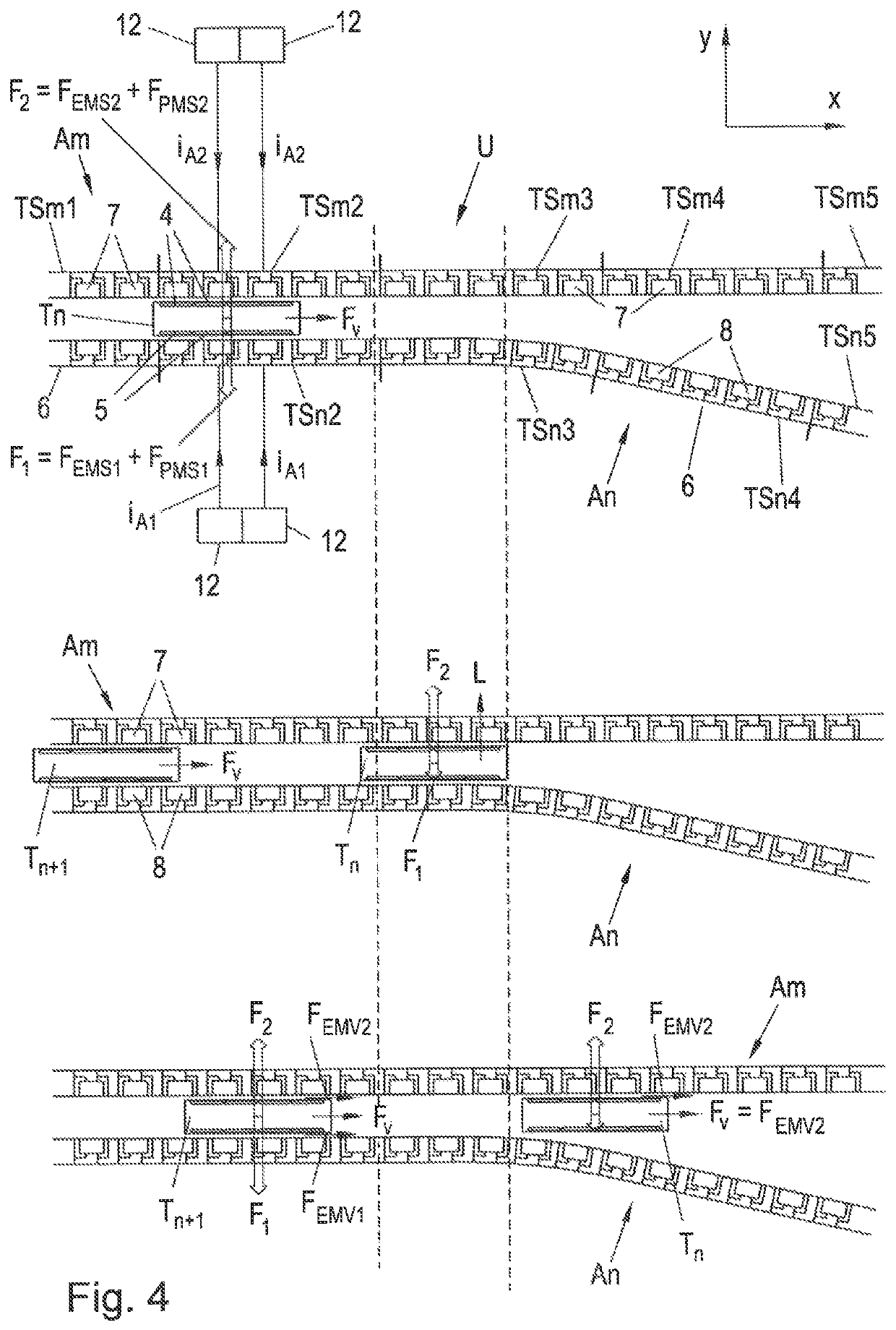 Method and long-stator linear motor for transferring a transport unit at a transfer position