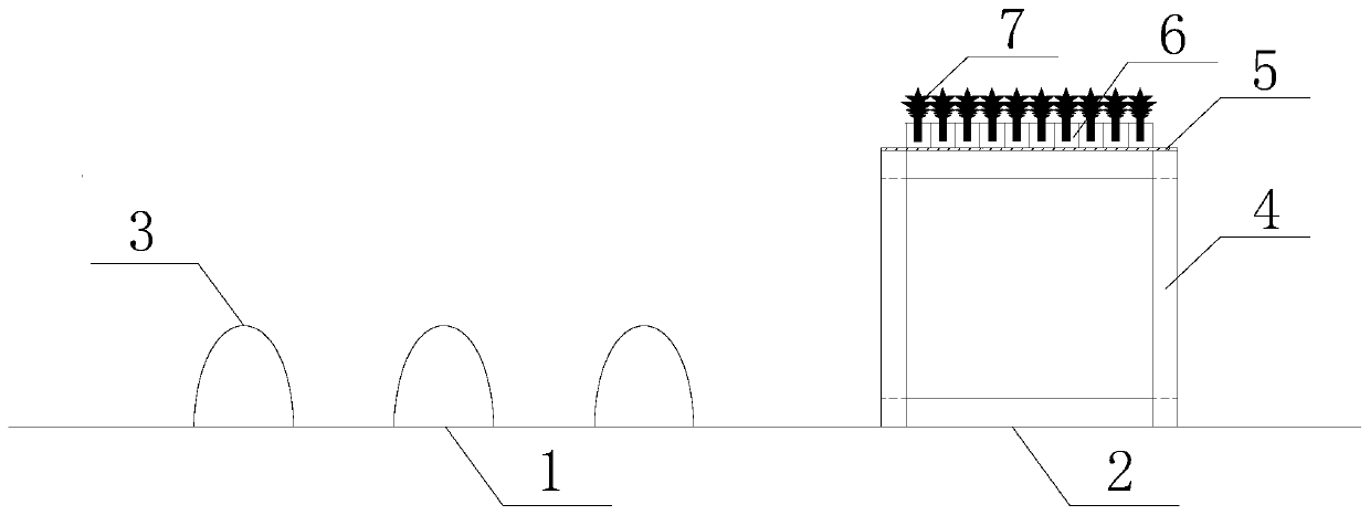 Combined-type submerged breakwater structure and manufacturing method thereof