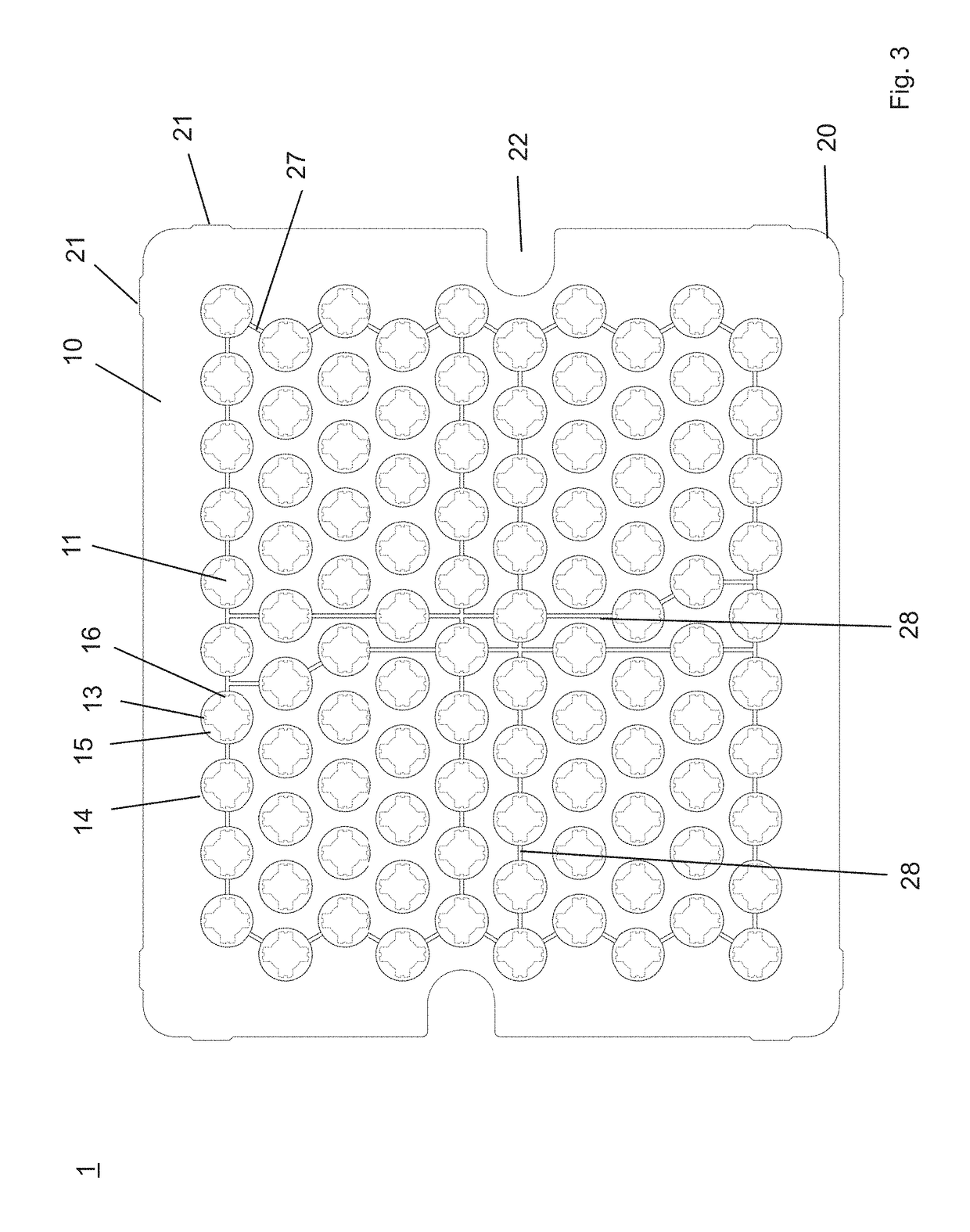 Supporting structure for supporting sealed cartridges, transport or packaging container and process for processing the same