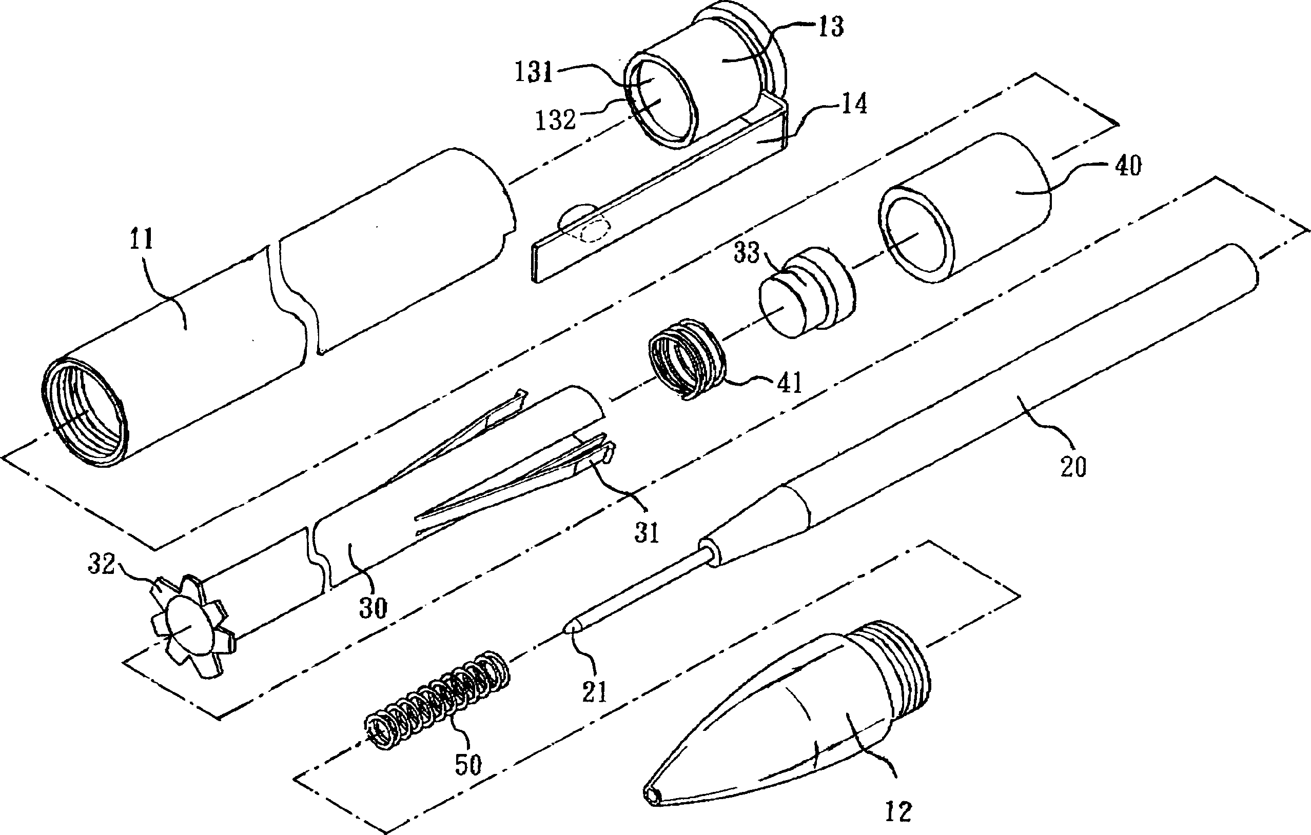 Telescopic core structure of writing tool