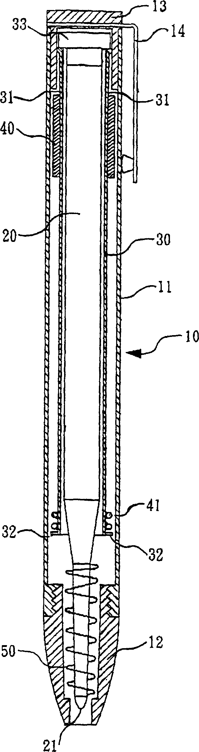 Telescopic core structure of writing tool