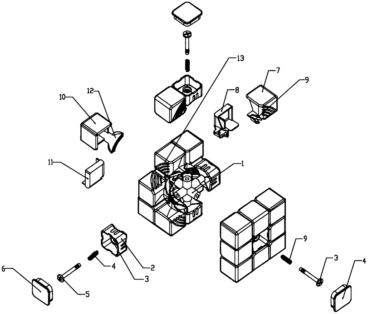 Magic cube with rotatable corners