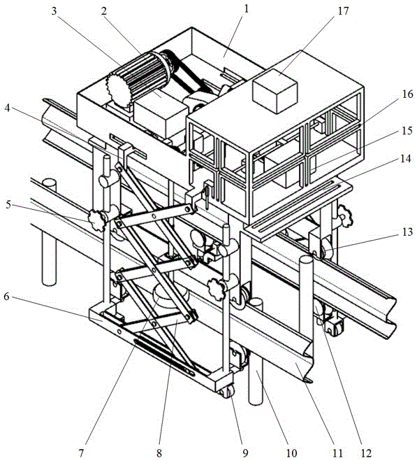 Self-propelled work platform moving across medial strip barrier of motorway