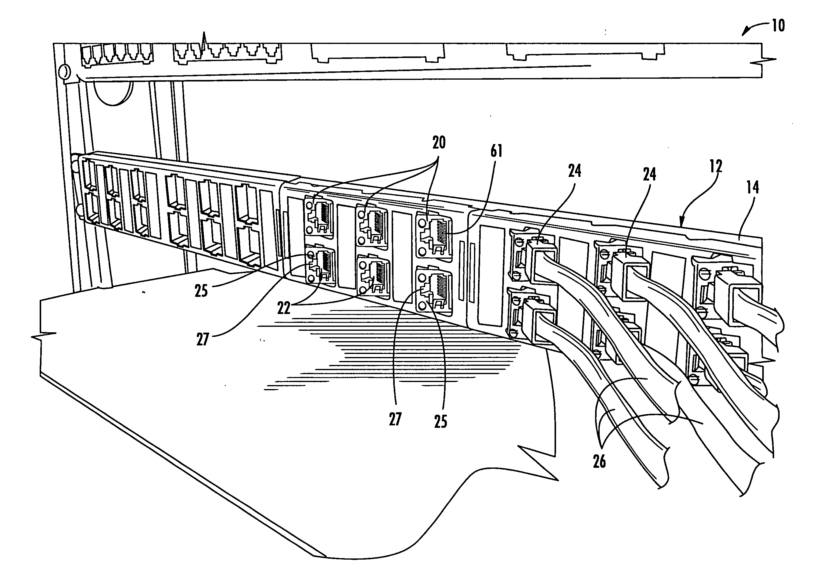 Patch panels with communications connectors that are rotatable about a vertical axis