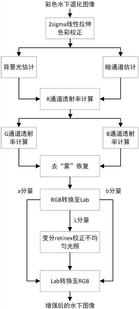 Dark channel prior and variation Retinex-based underwater image enhancement method