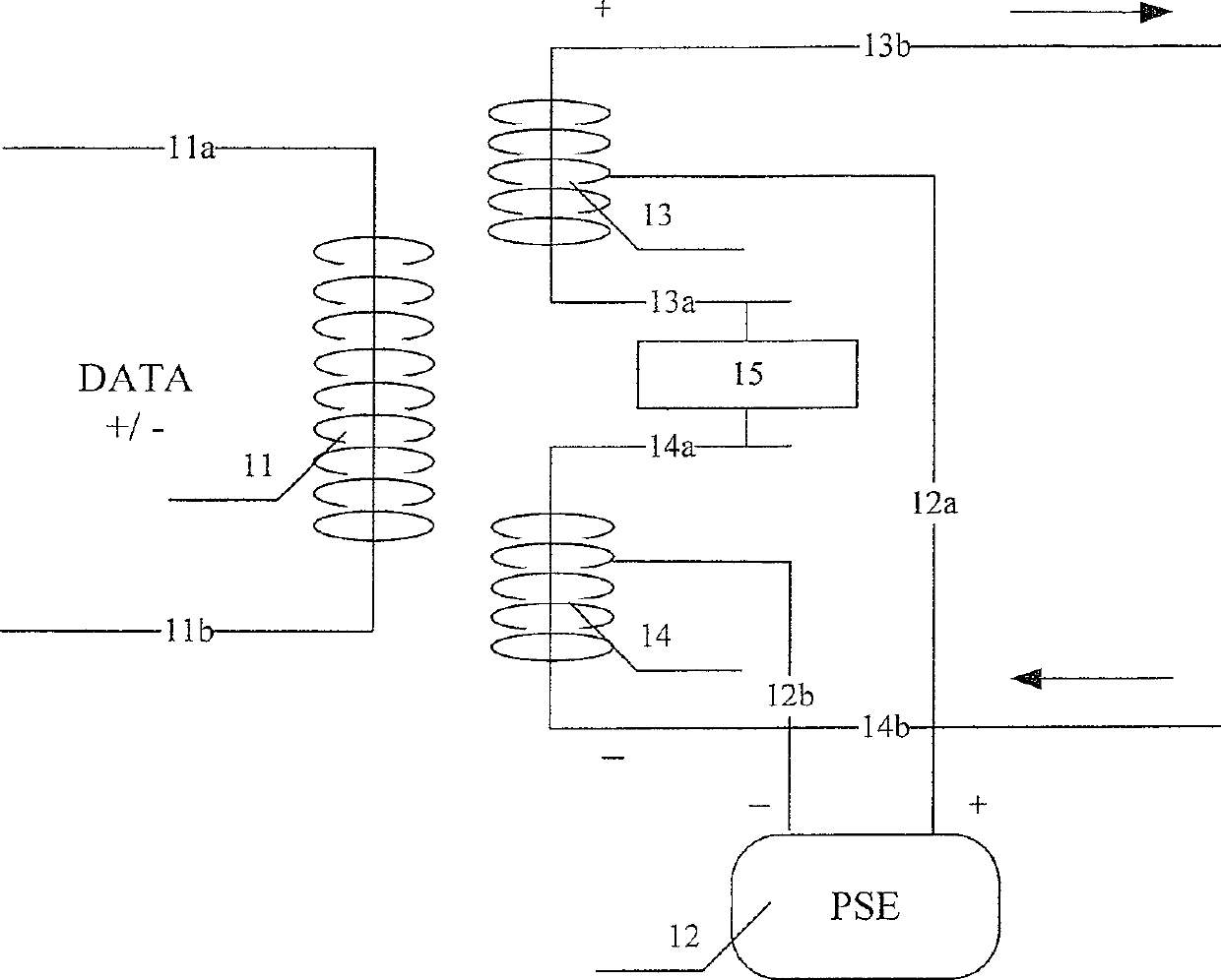 Two-line cable power supply device, power receiving device, system and method