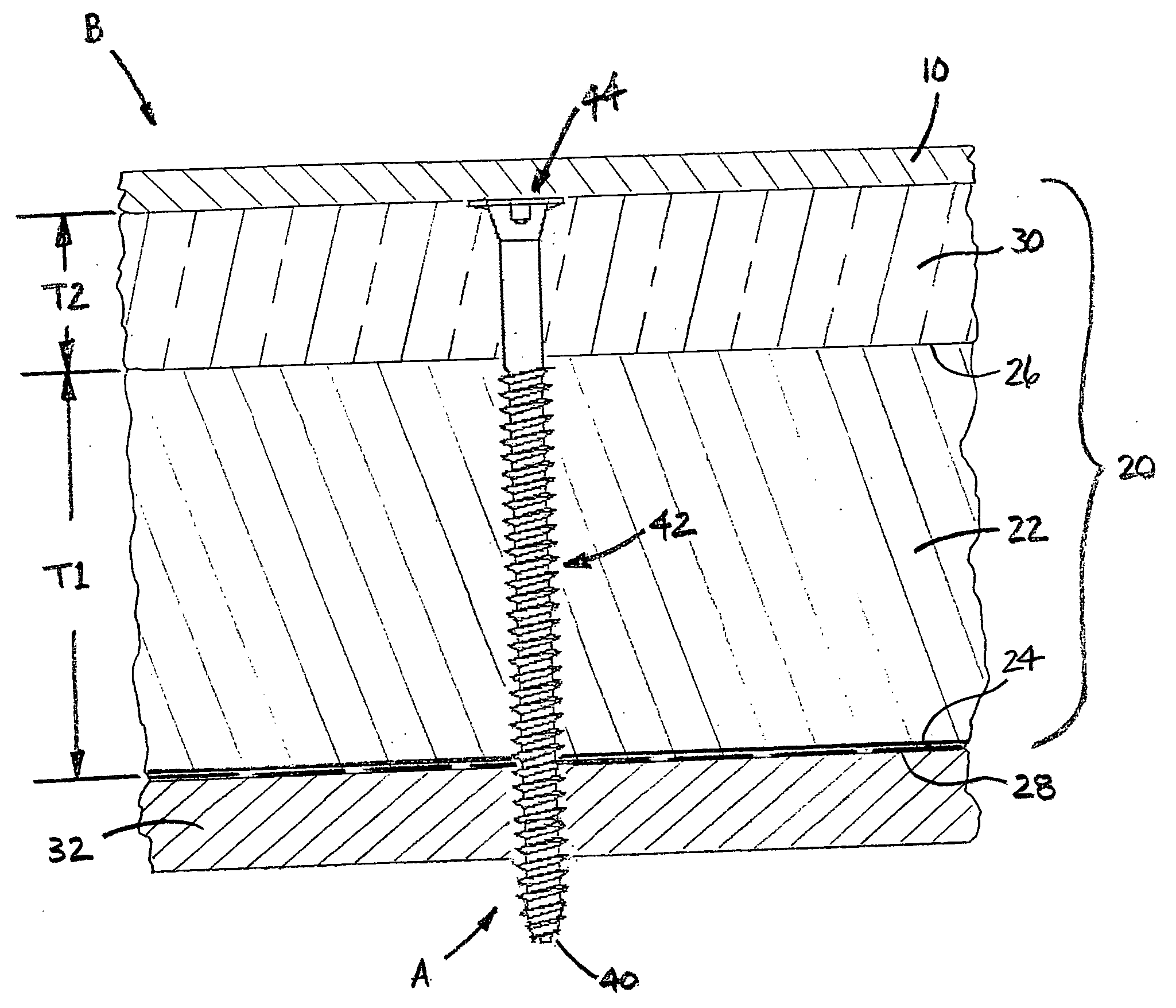 Fastener, roofing system and method