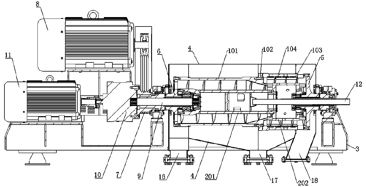 Horizontal spiral discharge sedimentation filtration centrifuge and secondary separation process thereof