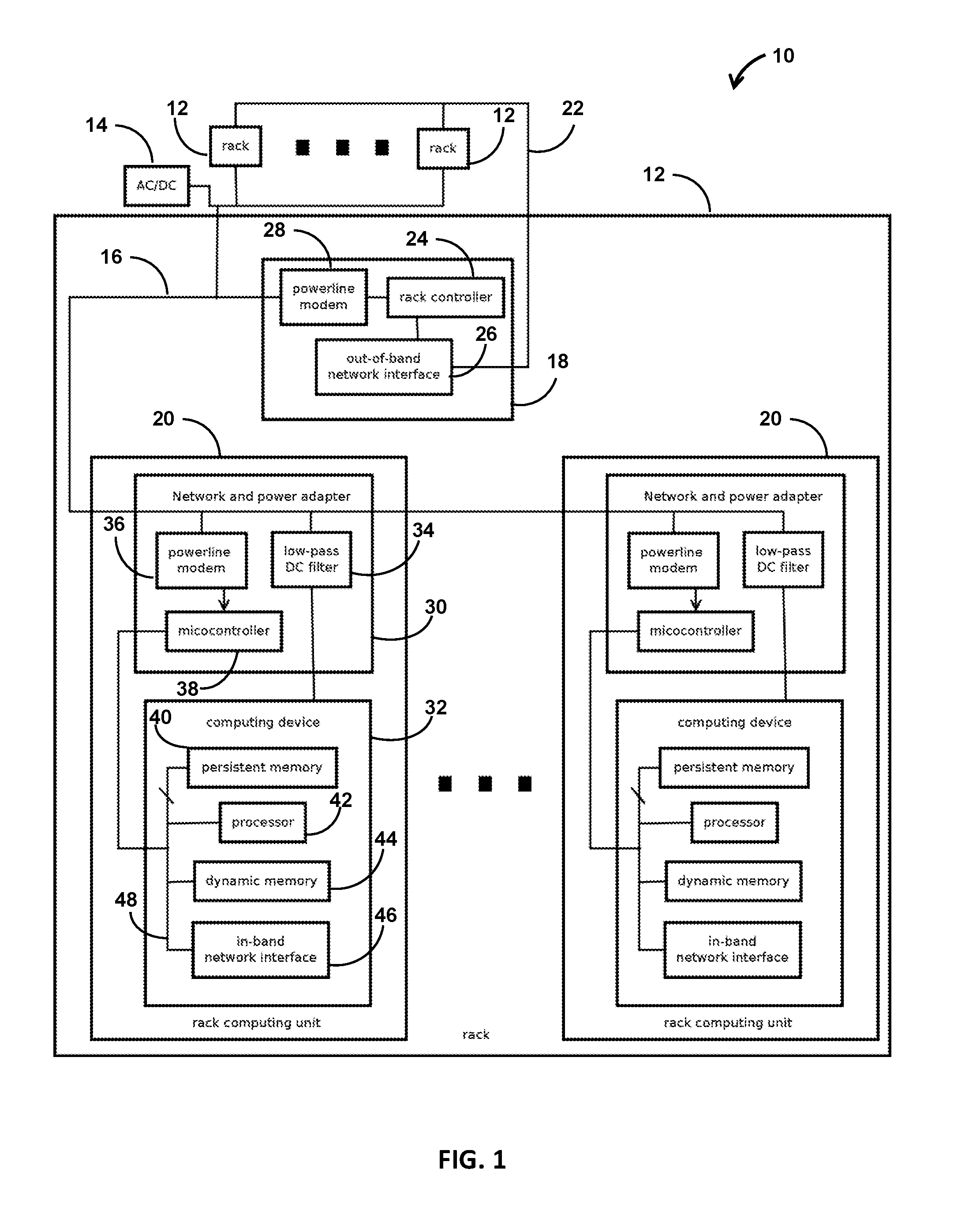 Out-of-band data center management via power bus