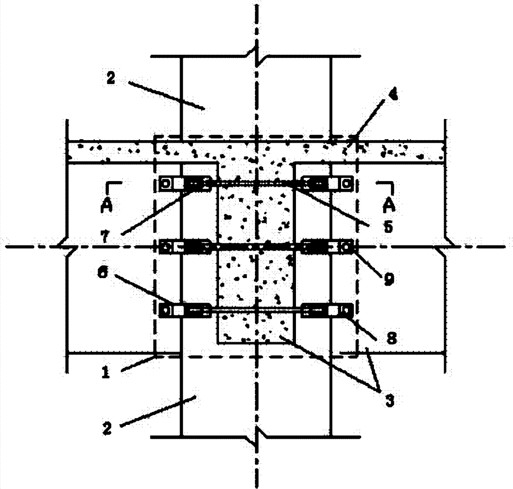 Device for strengthening PC steel bar in core area of space node of reinforced concrete cylindrical frame