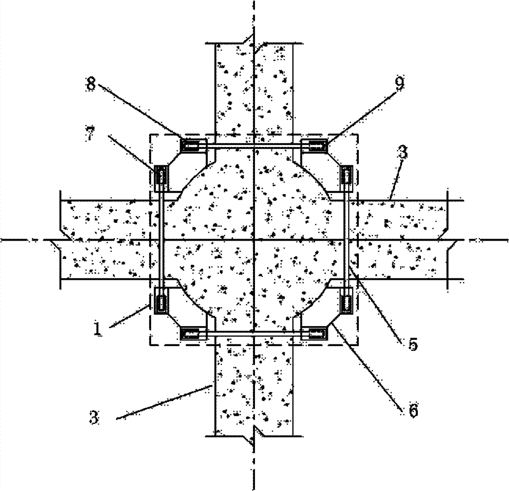 Device for strengthening PC steel bar in core area of space node of reinforced concrete cylindrical frame