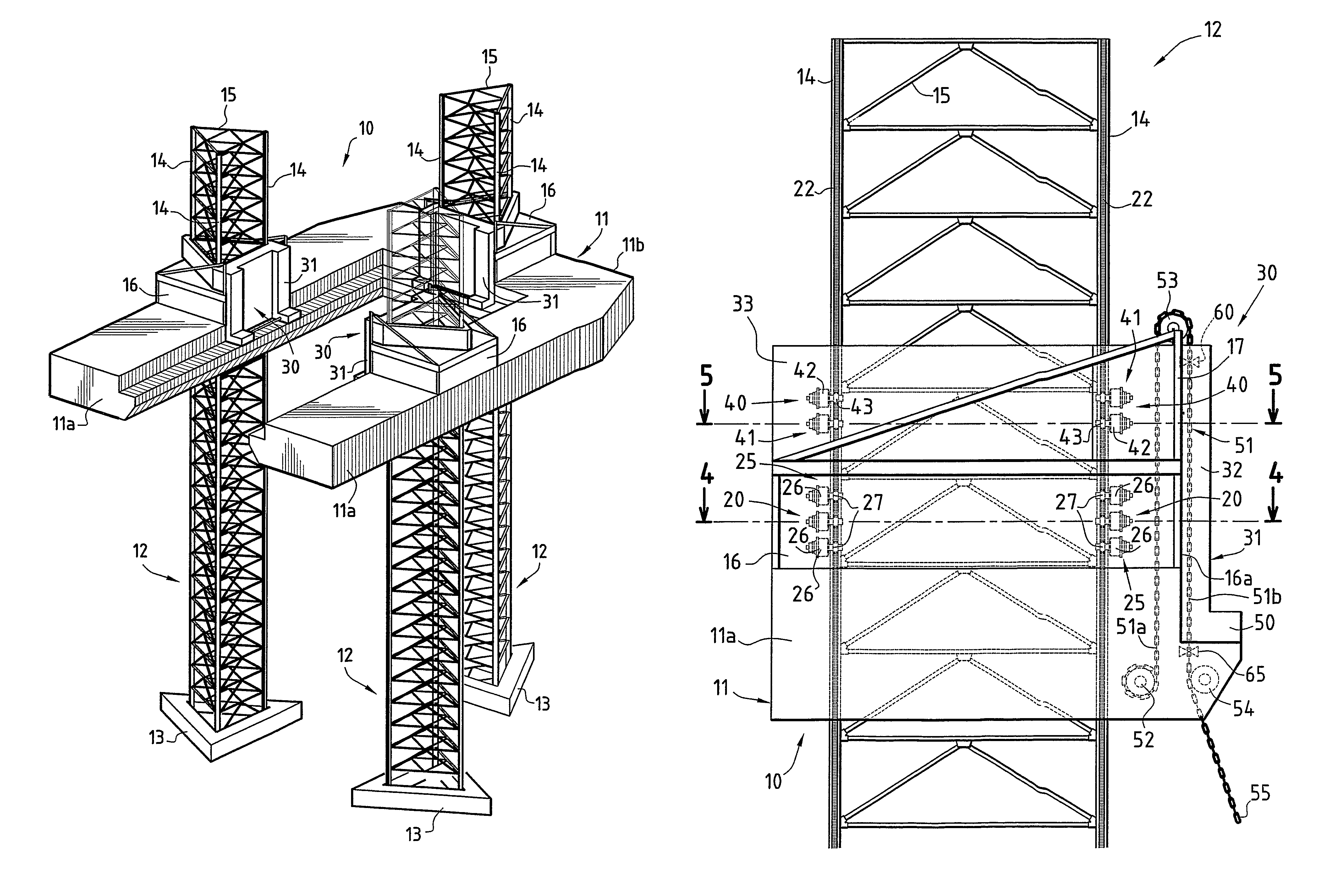 Structure for transporting, commissioning and decommissioning the elements of a fixed oil platform and methods for implementing such a structure