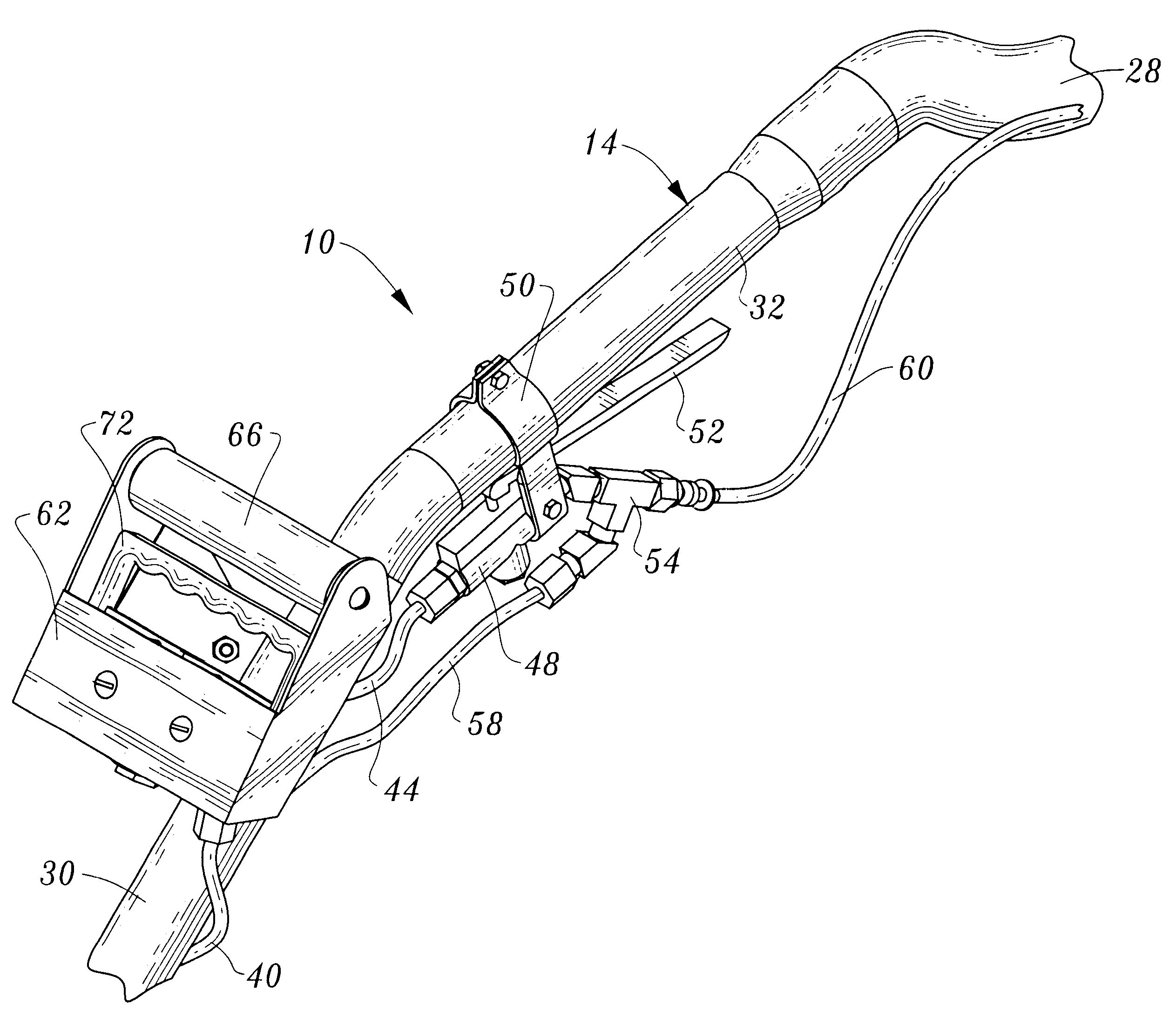 Carpet steam cleaning apparatus with control for directing spray at front or back of wand vacuum head