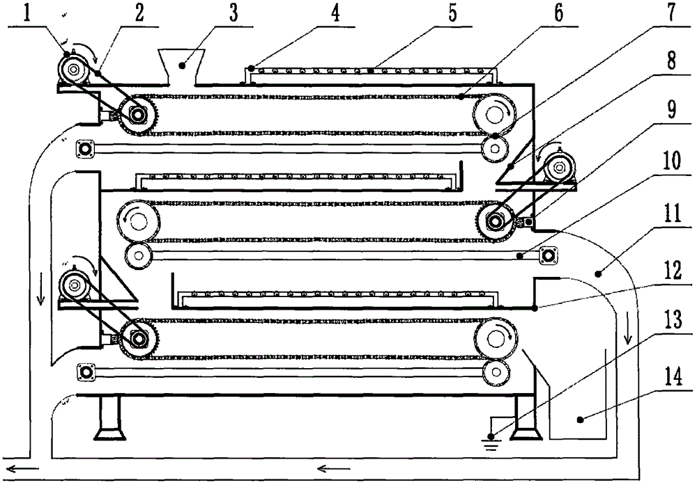 Tower type multi-stage electrostatic zero-damage foreign fiber separating device